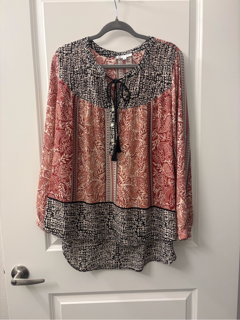 DR2 Red & Black Mixed Print Tie-Neck Tunic